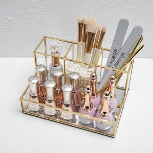 Transparent Glass Cosmetic Brush Storage Bucket Makeup Storage Box Lipstick Holder Dustproof Desktop Jewelry Storage Box