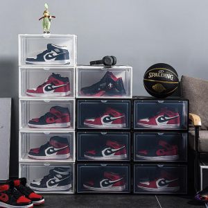 2pcs AJ Sneakers Box Hardened plastic shoe box Stackable Cabinet Storage Box high-top Dustproof AJ Shoe Rack Organizer