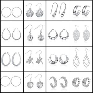 Wholesale Price 925 Silver Earrings Simple Heart Moon Leaf 50mm Circle Round Earrings For Women Lady Jewelry Gift