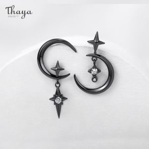 Thaya 925 Sterling Silver Needle Crystal Earrings Moon Design Pendant Eardrop For Women Earring Stud Trendy Women Earring Dangle