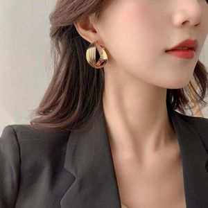 Permih Gold Metal Hoop Earrings Big Geometry Round Pendant Earrings Female Retro Hoop Earrings 2021 Female Fashion Jewelry