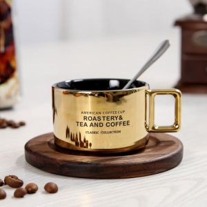 Luxury Ceramic Cup Nordic Brown with Spoon Simple Afternoon Tea Coffee Cups Retro Office Porcelain Cup and Saucer Set 110ML Cup