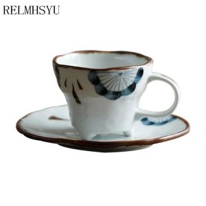 RELMHSYU 150ml Japanese Style Ceramic Household Soup Swallow Cups Hand-painted  Milk Cup And Saucer Water Mug Drinkware