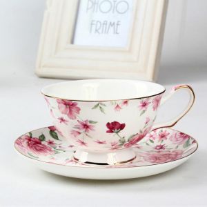 High quality European style bone china coffee tea cups with dish flower ceramic coffee sets