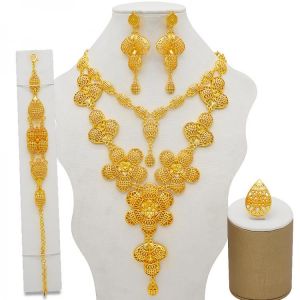Dubai Jewelry Sets Gold Necklace & Earring Set For Women African France Wedding Party 24K Jewelery Ethiopia Bridal Gifts