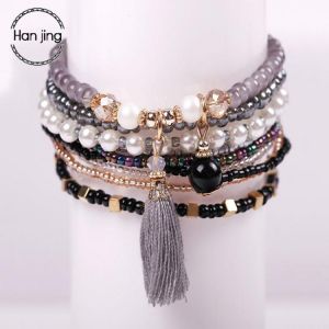 Bohemian Friendship Bracelets & Bangles For Women Boho Crystal Beads Tassel Charm Bracelet Set Femme Pulseras Mujer Jewelry Gi