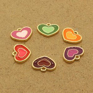 10pcs Trendy Double Hearts Shape Earring Enamel Charms Korea Keychains Necklace Diy Accessory For Jewelry Pendant Making