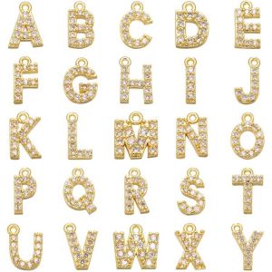 ZHUKOU 8x8.5mm Brass Cubic Zirconia Crystal 26 Letter Charms Pendants for Women earring jewelry accessories wholesale VD545