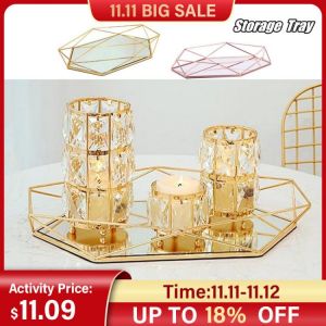 European Glass Metal Kitchen Storage Tray Gold Oval Dotted Fruit Plate freezing Jewelry Display Rotary Candy Decor Tray Mirror