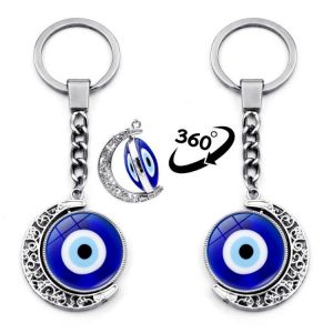 Turkish Evil Eye Keychain Charms Rotate 360 Degrees Moon Pendant Turkey Evil Eyes Lucky Key Chain Bag Car Key Chain Ring Holder