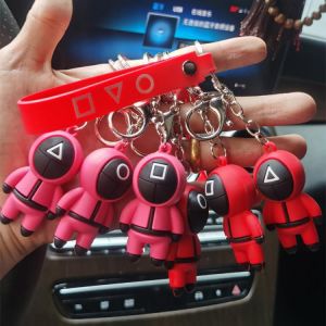 Squid Game Keychain Soldier Triangle Series Creative Charms 3d Mini Doll Figurine Key Ring Car Backpack Pendant Gift Ornament