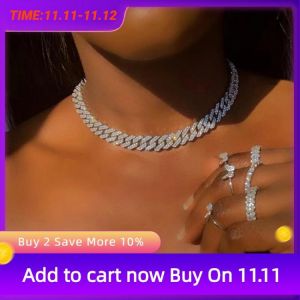 Caraquet Punk Hip Hop Cuban Link Chain Choker Necklace Iced Out Rapper Crystal Necklace Fashion Bling Rhinestone Jewelry Gift