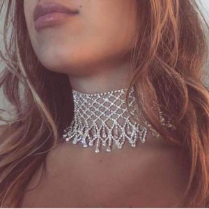 Fashion multi-layer wave net tassel Rhinestone Necklace luxury large set chocolate collar Jewelry Party Wedding Necklace