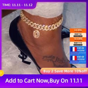 Hip Hop Initial Letters Pendants Cuban Link Chain Letter Anklet For Women Iced Out Baguette A-Z Initials Chunky Anklets Jewelry
