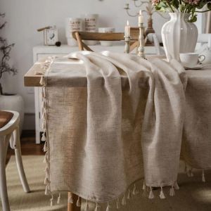 Cotton and Linen Tablecloth Retro Table Cover for Table Nappe De Table Tassel Rectangle Cloth Obrus Tafelkleed Mantel De Mesa