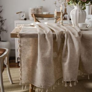 Tablecloth Cotton and Linen tapete New Year's Tablecloth for Table nappe de table Tassel Table Cover Tafelkleed mantel mesa