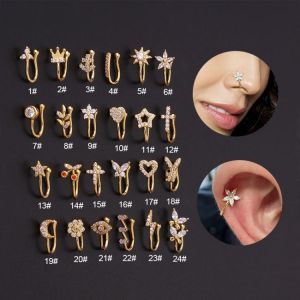2021 New 1Piece Fake Piercing Clip Nose Ring Cuff Body Jewelry for Women Trend Ear Cuffs Heart Star Flowers Butterfly Clip Rings