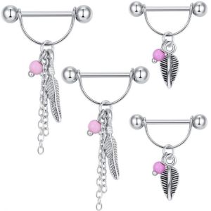 Nipple Rings 14G Surgical Steel Nipple Piercing Jewelry for Women Acrylic Nipple Chain Barbell Nipplerings CZ Body Jewelry