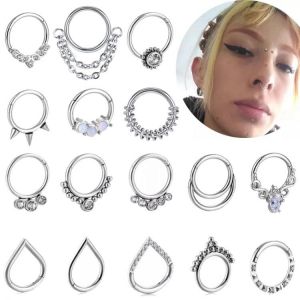 New Nose Piercing Ring Nase Cuff Septum Piercing Ring Titanium Steel Nariz Piercing Ear Cartilage Tragus Goth Piercing Nez Opal