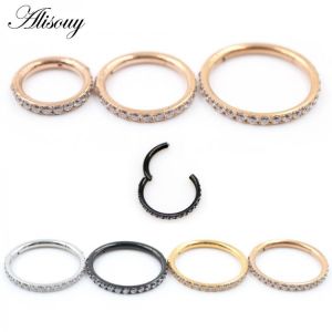 Alisouy 1pc Surgical Steel CZ Gem Ear Hoop Tragus Helix Cartilage Earring Septum Ring Clicker Nose Ring Body Piercing Jewelry