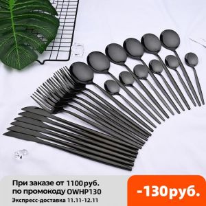 24pcs Black Western Dinnerware Set Stainless Steel Cutlery Set Fork Knife Spoon Tableware Set Flatware Set Silverware Set