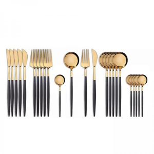 24Pcs 18/10 Stainless Steel Dinnerware Set Black Gold Cutlery Spoon Fork Knife Western Cutleri Silverware tableware Set Supplies