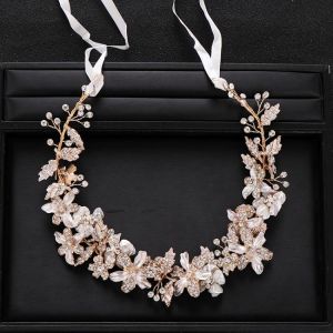 Trendy Wedding Hair Accessories Gold Rhinestone Crystal Headband Bridal Tiara Wedding Headband Handmade Jewelry Accessories