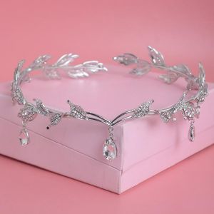 Luxury Crystal Crown Bridal Hair Accessories Wedding Rhinestone Waterdrop Leaf Tiara Crown Headband Frontlet Brides Hair Jewelry