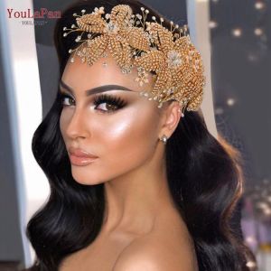 YouLaPan HP252 Golden Bridal Crown Tiara Rhinestone Wedding Hair Jewelry Bridal Hair Accessorie Luxury Crystal Bridal Headwear