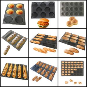 Meibum Round Bread Baguette Eclair Hamburger Baking Mold Long Loaf Cookie Bun Glass Fiber Silicone Mould Non Stick Bake Tray