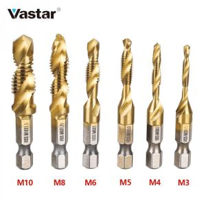6Pcs Hex Shank Titanium Plated HSS Screw Thread Metric Tap Drill Bits Screw Machine Compound tap M3 M4 M5 M6 M8 M10 Hand Tools