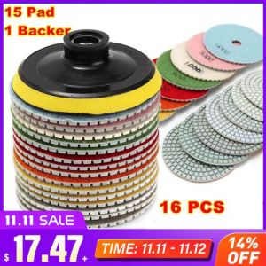 16pcs Diamond Polishing Pads Kit 4 inch 100mm Wet/Dry for Granite Stone Concrete Marble Polishing Use Grinding Discs Set