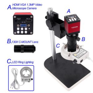 HDMI Microscope Camera Set   HD 13MP 60F/S HDMI VGA Industrial Microscope Camera+130X C mount lens 56 LED Ring Light Lamp