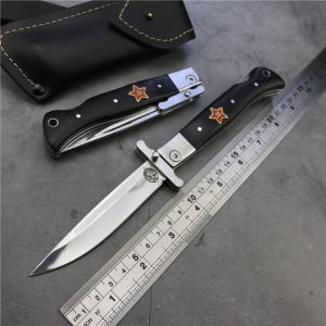 Hysenss Russian Finka NKVD KGB Tactical Folding Knife Five-Star Camping Knife Military Utilitiy EDC Tools with Nylon Case