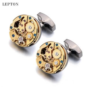 all in one place תכשיטי גברים Hot Watch Movement Cufflinks for immovable Stainless Steel Steampunk Gear Watch Mechanism Cuff links for Mens Relojes gemelos