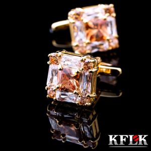 KFLK jewelry for men&#x27;s brand of high quality square gold cufflinks shirts cufflinks fashion wedding gift button guests