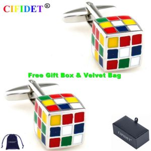 CIFIDET Brand Cufflink Fashion Enamelled Cube Shirt Cuff Link With Velvet Bag and Gift Box Jewelry Accessories Present for Men