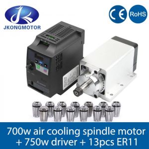 Jkongmotor CNC 0.7kw 220v/110v Square Air Cooling Spindle ER11 700W Air cooled Milling Spindle + 750W VFD Inverter + 13pcs ER11