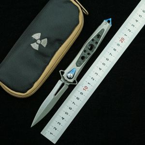 NKAIED Flipper Folding Knife Damascus Blade Titanium/Carbon Fiber Handle Outdoor Camping Survival Kitchen Fruit Knife EDC Tool