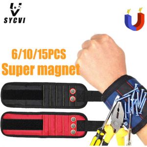 Polyester Magnetic Wristband 15pcs Powerful Magnet Carrying Case Electrician Toolkit Screw Drill Stand Repair Tool Belt