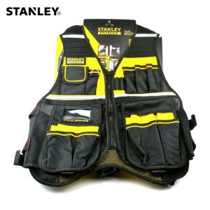 Stanley Fatmax multi pocket vest for tools in black yellow reflective safety strip adjustable strap workwear men work tool vests
