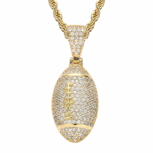Luxury AAA Cubic Zircon Football Pendant Necklace Hip Hop Charm Roker Jewelry For Men