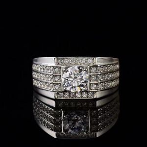 Luxury Diamond Men's Ring Moissanite Gemstone Wedding Ring 925 Sterling Silver Platinum Plated 1-2ct