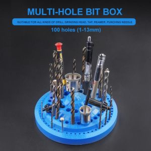 100Pcs Hole Bore 1-13mm Drill Bit Storage Case Stand Round Shape Hard Plastic Organizer Container Box