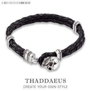 Skull Leather Strap Cuff Bracelets,2017  Gift In Silver For Men & Women,Europe Style Rebel Fashion Punk Fashion Jewelry
