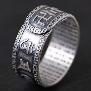 925 Jewelry Rings Sterling Silver With Swastika Symbol Tibetan Buddhism Resizable Mens Brave Troops Buddha Ring Gift For Man