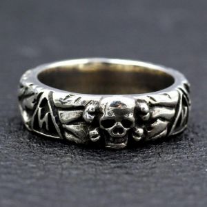 S925 Sterling Silver Punk Rings Hand Make World War Second Army Fan Medal Honor Pure Argentum Skull Jewelry for Men and Women