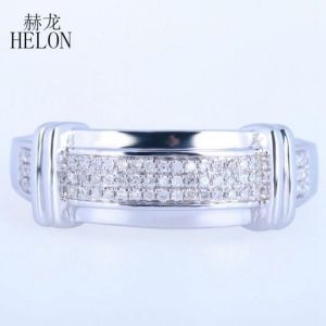 HELON Diamonds Mens Ring Solid 10K White Gold Pave Natural Diamonds Engagement Wedding Men Party Fine Jewelry Ring Setting