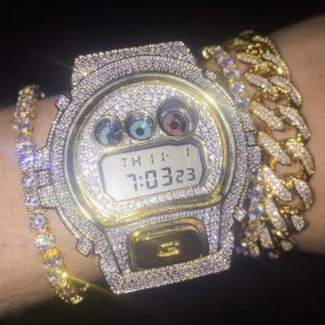 Hip Hop/Punk Gold Men's Bracelets Iced Out natural White Sapphire Miami Curb Cuban Link Chain Bracelet Jewelry Gifts