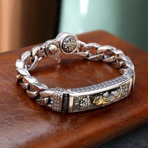 New Lucky Pixiu Gluttonous Vajra Transport Big Buckle Bracelet Men Wide Retro Atmosphere Domineering Trendy Fashion Accessories